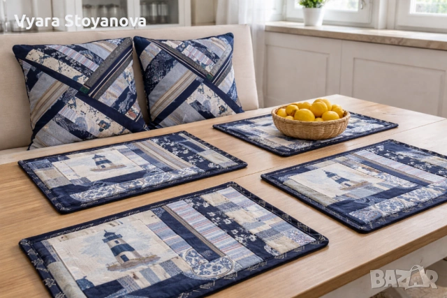 Комплект 2 калъфки и рънър . Материала е дук. Калъфките са 40/40 и 35/35  Рънър 35/180. , снимка 6 - Покривки за маси - 53794287