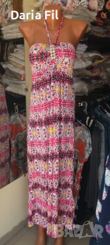 Дълга рокля в розово-жълти цветове с леко отворен гръб , снимка 1