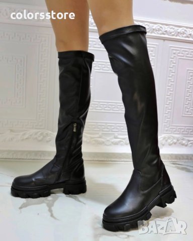 Равни чизми - черна кожа - DP90, снимка 1 - Дамски ботуши - 35024616