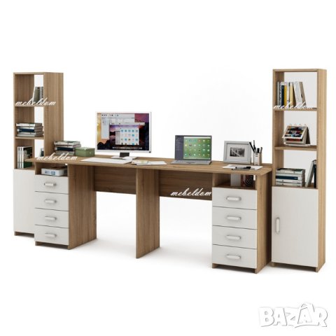 Бюро 208см. за двама със 8 чекмеджета и 2 етажерки с плавни врати(код-0939), снимка 2 - Бюра - 41915445