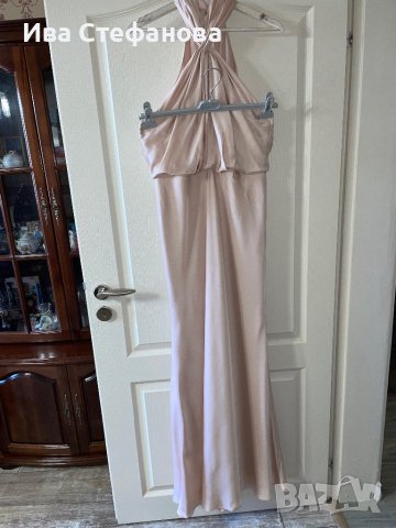 бална абитуриентска рокля парти елегантна рокля тип русалка сатен бежова натурален цвят ASOS, снимка 14 - Рокли - 44492983