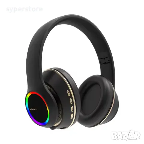 Слушалки за телефон, Безжични Блутут Digital One SP01024 aks-100, RGB, черни, Bluetoot, MP3, голяма 