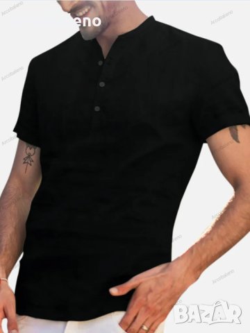 Мъжка памучно-ленена риза с V-образно деколте и къси ръкави, 6цвята, снимка 7 - Ризи - 41082449