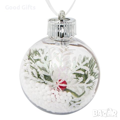 2 броя LED светеща Коледна топка, Прозрачна, Снежинки 8см, снимка 2 - Други стоки за дома - 42688538