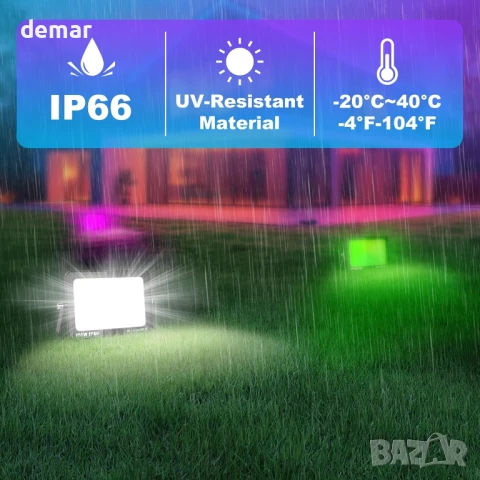 Willpower 2 броя X 100W Smart RGB LED прожектор, 10000lm, приложение, IP66, снимка 6 - Лед осветление - 51181812