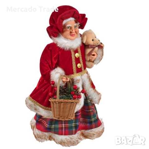 Коледна декоративна фигура Баба Коледа с шапка и кошница, 45см, снимка 2 - Декорация за дома - 52392493