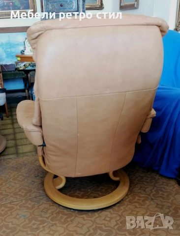 Стилно и изключително удобно релакс кресло от естествена кожа в топъл карамелен цвят. , снимка 8 - Столове - 53537892