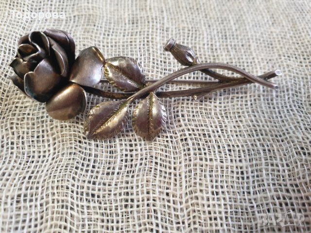 Старинна сребърна брошка Роза, снимка 1 - Антикварни и старинни предмети - 44471385