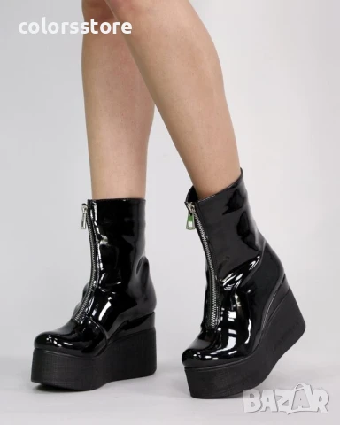 Боти на платформа - черен лак - LT40

, снимка 2 - Дамски боти - 51036893