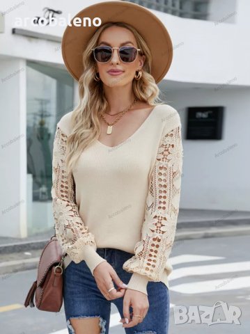 Дамски едноцветен дантелен пуловер, 5цвята , снимка 7 - Блузи с дълъг ръкав и пуловери - 39132273