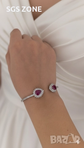 Стилна гривна от стерлингово сребро 925 с рубин, снимка 5 - Гривни - 52793122