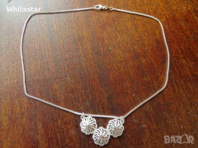 Посребрено дамско колие с елемент "цветове", снимка 4 - Колиета, медальони, синджири - 53632207