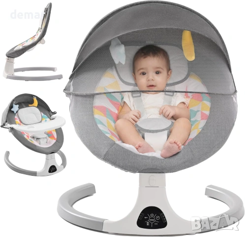 Електрически бебешки люлеещ се стол с Bluetooth, 5 скорости, сив