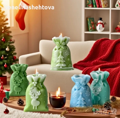 3D коледен чувал 2 модела с елха елен Силиконов молд форма за свещи гипс сапун смола 