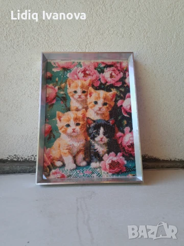 Диамантен гоблен котки-готов и рамкиран, снимка 2 - Гоблени - 50769450
