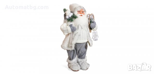 Коледна реалистична фигура Дядо Коледа, Бял с фенер, Automat 60см 