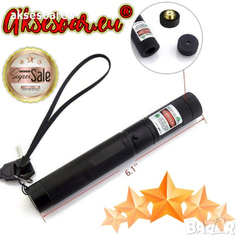 Много мощен зелен лазер 303 лазерна показалка устройство с регулируем фокус със 4 бр. приставки , снимка 6 - Други спортове - 41609613