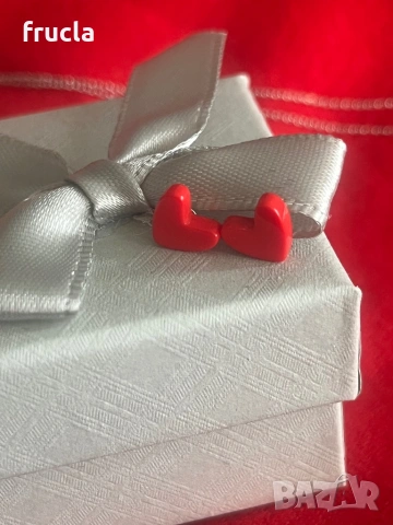 Обеци Червени Сърца Сребърен Обков, снимка 2 - Обеци - 53305075