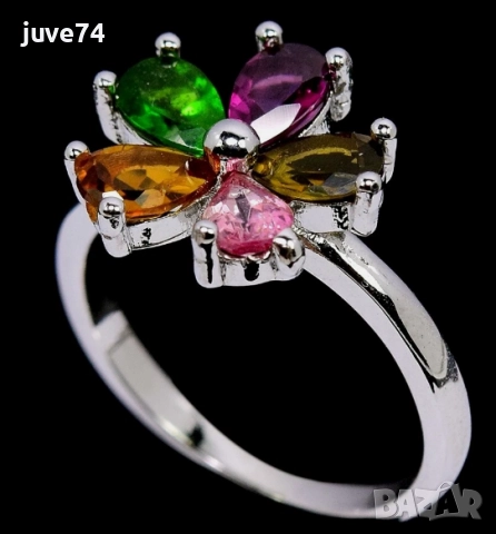 СРЕБЪРЕН ПРЪСТЕН С ТУРМАЛИНИ (БРАЗИЛИЯ), снимка 2 - Пръстени - 52705118