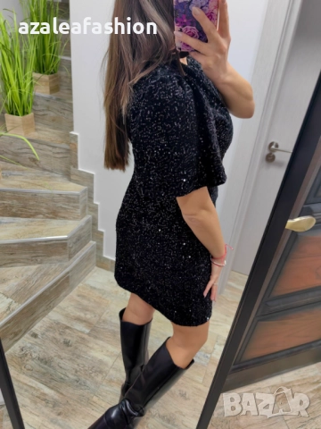 Рокля с пайети черна, снимка 4 - Рокли - 52710882