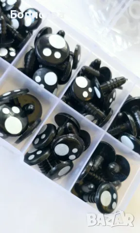 Кутия 100бр черни очи с бели точки на винт , снимка 2 - Други - 49024277