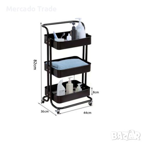 Количка Mercado Trade, За кухня, С колелца, Универсална, 3 рафта, Черен, снимка 2 - Аксесоари за кухня - 42181172