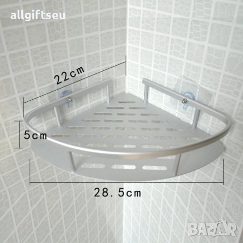 Ъглова етажерка за баня на 1 ниво с двойно залепване, метал , хром, снимка 6 - Други стоки за дома - 41812603