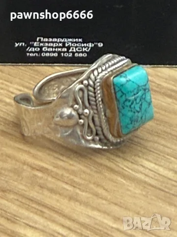 Сребърен пръстен със имитационнен камък на тюркоаз 925/5,13 грама , снимка 2 - Пръстени - 55735422