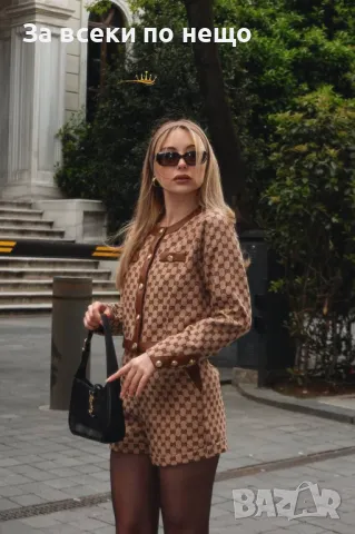 Gucci Дамски Бежов Къс Комплект Гучи Код E2, снимка 3 - Комплекти - 50183362