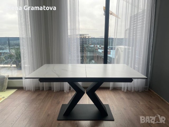 разтегателна трапезна маса 160/90/76 метална основа и керамичен плот