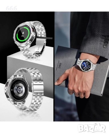 Комплект метален корпус и гривна, HASLFM, съвместим с Samsung Galaxy Watch 6/5/4 44mm, неръждаема ст, снимка 4 - Други - 52878586