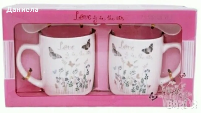 Комплект порцеланови чаши с лъжички