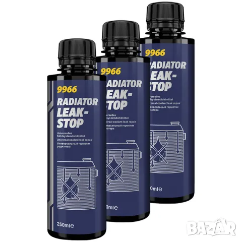 3бр х 250мл Добавка за спиране теч на радиатор MANNOL RADIATOR STOP LEAK