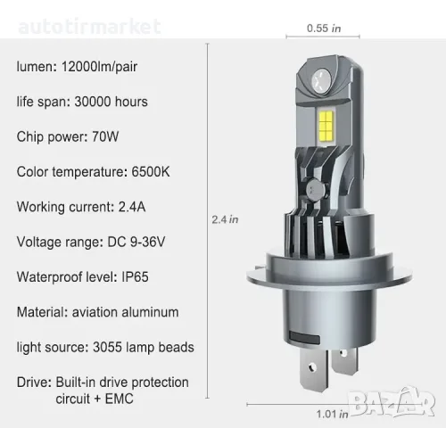 LED крушки H7 200W с вграден вентилатор – T122, снимка 4 - Аксесоари и консумативи - 56054435