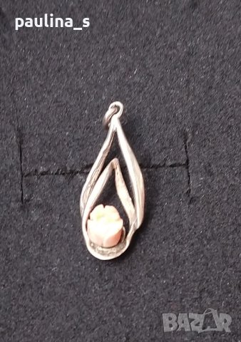Два броя / Сребърна висулка с розов корал и циркон / проба 925 / , снимка 6 - Колиета, медальони, синджири - 42337886