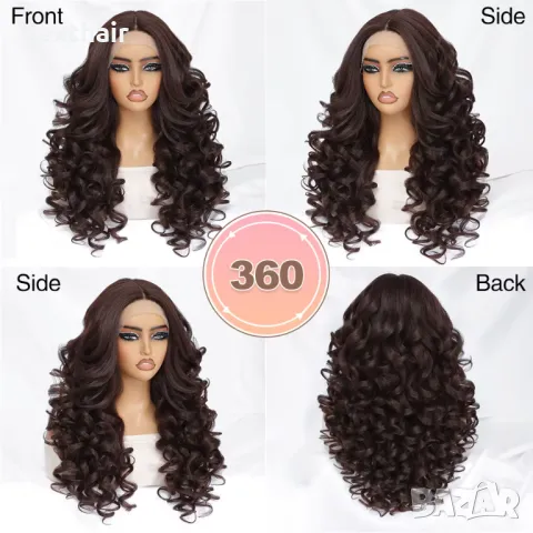 Тъмно кафява къдрава лейс фронт перука LACE FRONT, снимка 6 - Аксесоари за коса - 49416282