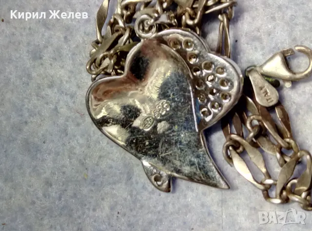 СРЕБЪРНО КОЛИЕ със СЪРЦЕВИДЕН МЕДАЛЬОН СРЕБРО 925 CSF с БЯЛА ПОЗЛАТА ЦИРКОНЧЕТА и ЕМАЙЛ 44392, снимка 2 - Колиета, медальони, синджири - 49916285