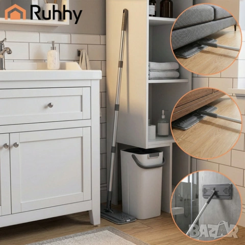 Плосък моп с кофа за отцеждане / Микрофибърен моп за под + 3 подложки, снимка 7 - Други стоки за дома - 53503174