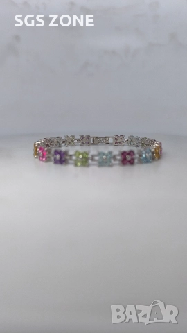 Нежна гривна с цветя от сребро с естествен топаз, аметист, перидот, цитрин, снимка 12 - Гривни - 52688944