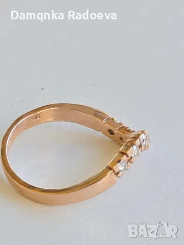Златен пръстен с Диаманти , снимка 3 - Пръстени - 49847453