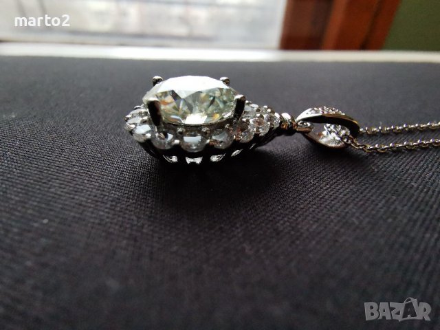 Сребърнo Колие 925 с Централен камък Мойсанит - 5 Карата и Цирконии, снимка 15 - Колиета, медальони, синджири - 39090132