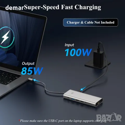 USB C докинг станция с троен дисплей Minthouz 12 в 1 USB C хъб, 4*USB порта, снимка 3 - Кабели и адаптери - 49514613