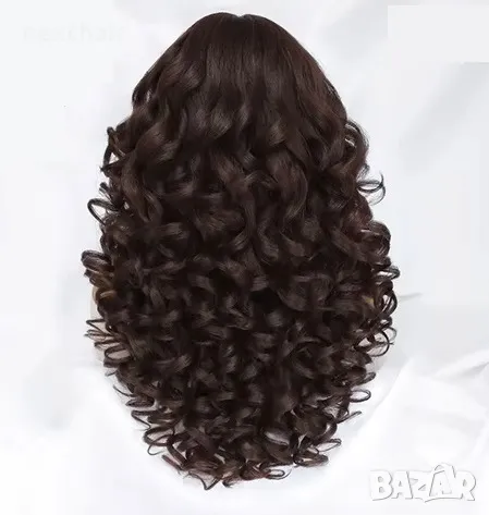 Тъмно кафява къдрава лейс фронт перука LACE FRONT, снимка 3 - Аксесоари за коса - 49416282