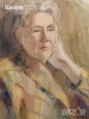 ЕВГЕНИ ПОПТОШЕВ акварел портрет, снимка 2 - Картини - 33882480