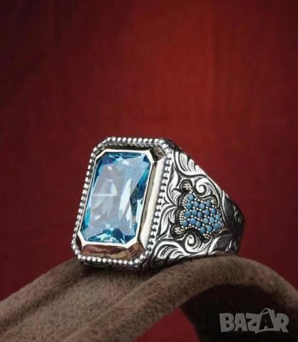 Мъжки пръстен с аквамарин и тюркоази