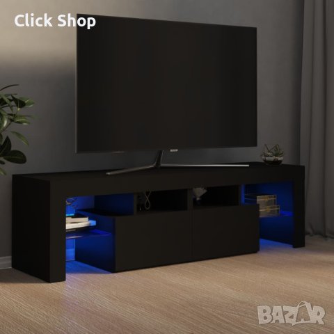 ТВ шкаф с LED осветление, черен, 140x35x40 см, снимка 10 - Шкафове - 41146898