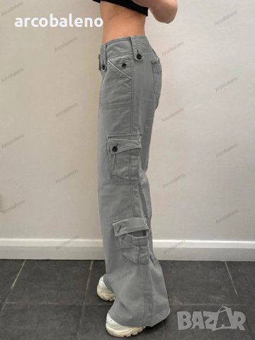 Дамски карго панталони с нестандартен дизайн в ретро стил с голям джоб и широк колан, 2цвята - 024, снимка 3 - Панталони - 41776500