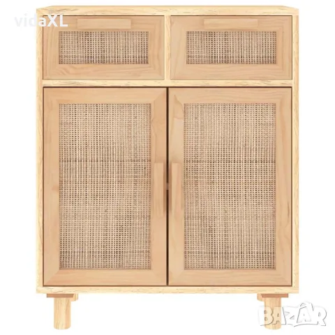 vidaXL Сайдборд, кафяв, 60x30x75 см, бор масив и естествен ратан, снимка 4 - Бюфети - 56147094