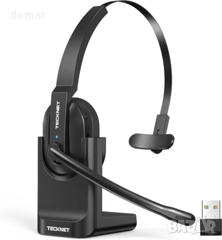 TECKNET Bluetooth слушалка, безжична слушалка с микрофон, зареждаща докинг станция