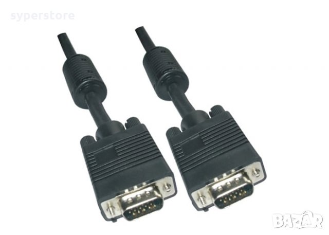 Кабел VGA към VGA 3м + 2 ферит VCom SS001249 Черен, Cable VGA HD15 M/M +2Ferrite